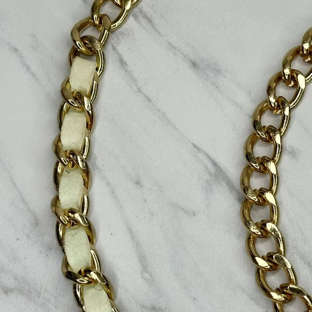 Cream Woven Gold Tone Metal Chain Link Belt One Size ✨